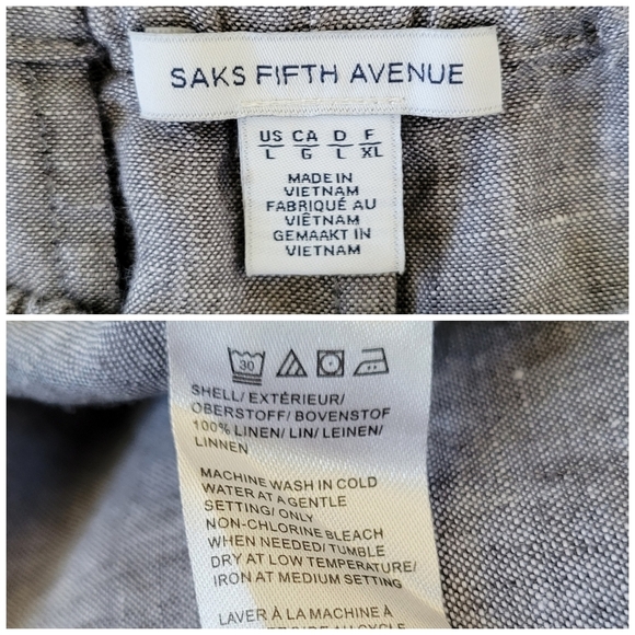 Saks Fifth Avenue Cropped Linen Pull-On Straight Leg Pants Women's L Gray Blue - Picture 5 of 10